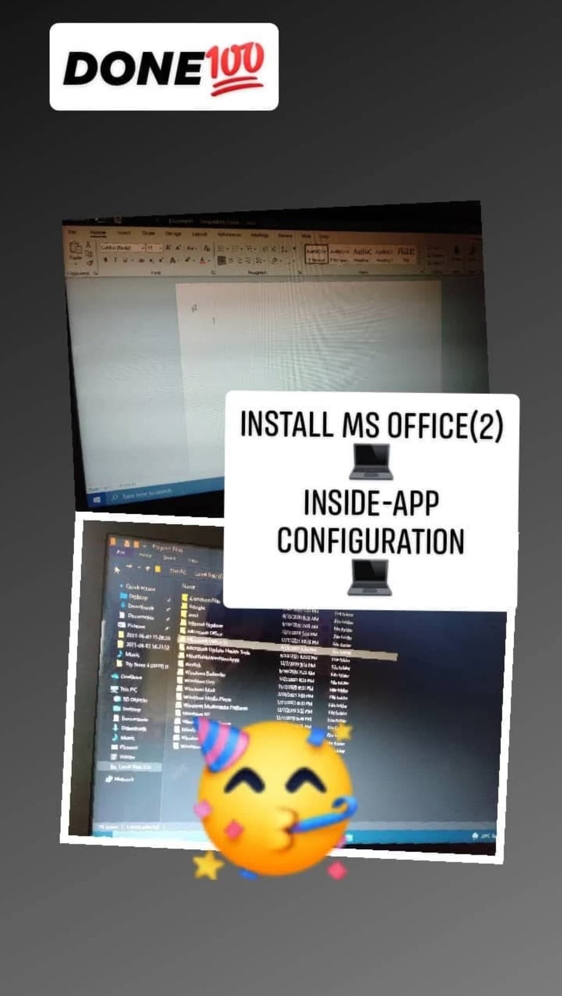 Work-log post: Microsoft Office installed and configured in-application.